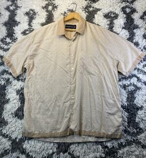 Abercrombie & Fitch L Cotton Beige Geometric Oversized Short Sleeve Button-Up